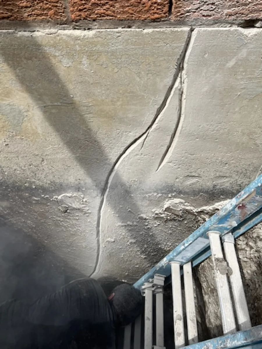 Foundation wall repair area showing