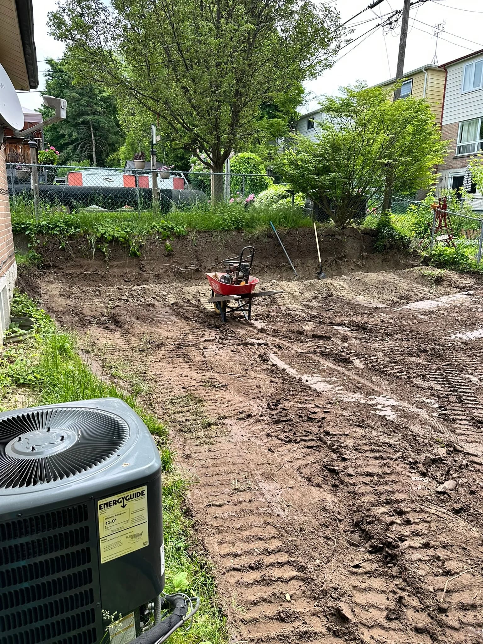 Backyard excavation and grading in progress